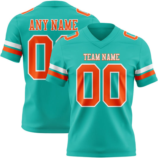 Custom Aqua Orange-White Mesh Authentic Football Jersey