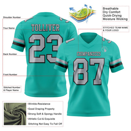 Custom Aqua Gray-Black Mesh Authentic Football Jersey