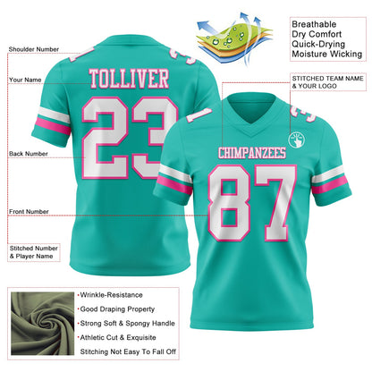 Custom Aqua White-Pink Mesh Authentic Football Jersey