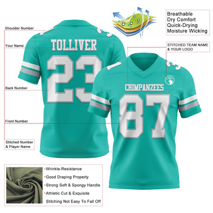 Custom Aqua White-Gray Mesh Authentic Football Jersey