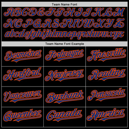 Custom Black Royal-Orange 3 Colors Arm Shapes Authentic Baseball Jersey