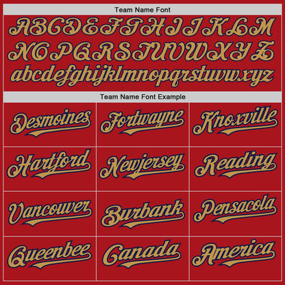 Custom Red Old Gold-Navy 3 Colors Arm Shapes Authentic Baseball Jersey