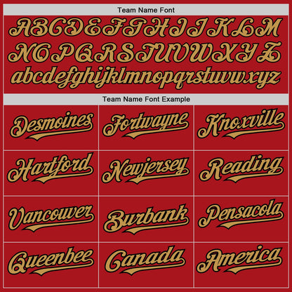 Custom Red Old Gold-Black 3 Colors Arm Shapes Authentic Baseball Jersey
