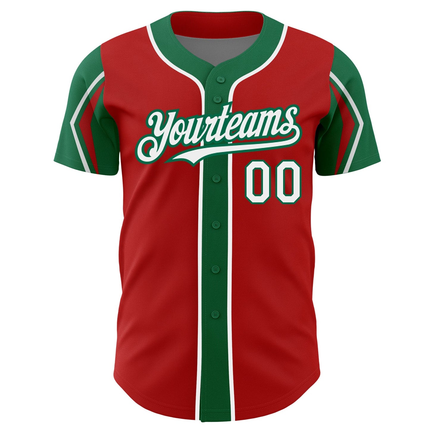 Custom Red White-Kelly Green 3 Colors Arm Shapes Authentic Baseball Jersey