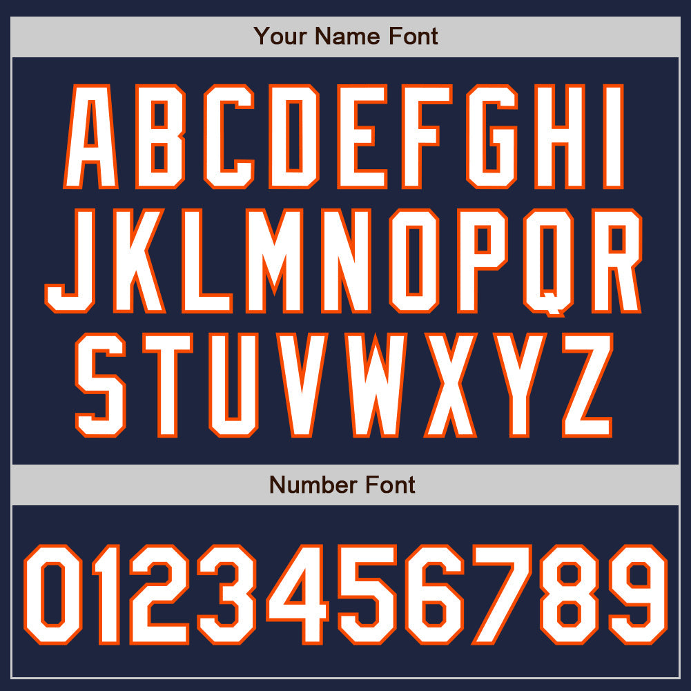Custom Navy White-Orange 3 Colors Arm Shapes Authentic Baseball Jersey