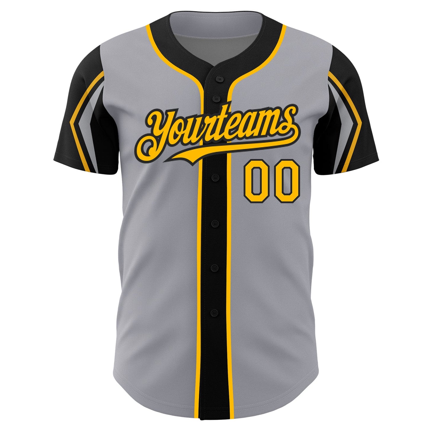 Custom Gray Gold-Black 3 Colors Arm Shapes Authentic Baseball Jersey