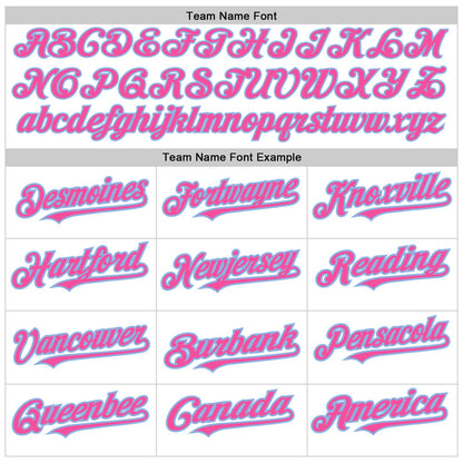 Custom White Pink-Light Blue 3 Colors Arm Shapes Authentic Baseball Jersey