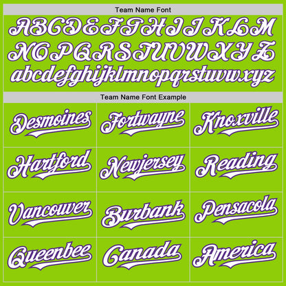Custom Neon Green White-Purple 3 Colors Arm Shapes Authentic Baseball Jersey