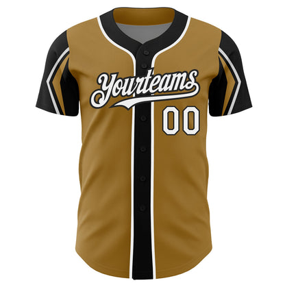 Custom Old Gold White-Black 3 Colors Arm Shapes Authentic Baseball Jersey