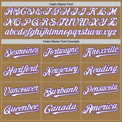 Custom Old Gold White-Purple 3 Colors Arm Shapes Authentic Baseball Jersey