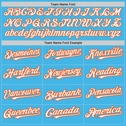 Custom Sky Blue White-Orange 3 Colors Arm Shapes Authentic Baseball Jersey