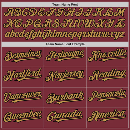 Custom Burgundy Old Gold-Black 3 Colors Arm Shapes Authentic Baseball Jersey