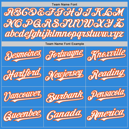 Custom Electric Blue White-Orange 3 Colors Arm Shapes Authentic Baseball Jersey