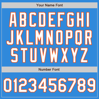 Custom Electric Blue White-Orange 3 Colors Arm Shapes Authentic Baseball Jersey