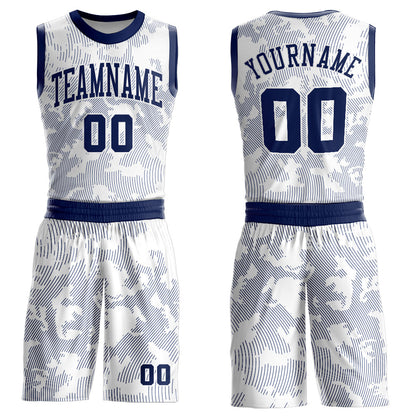 Custom White Navy Round Neck Sublimation Basketball Suit Jersey