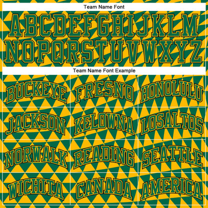Custom Gold Kelly Green-Black Triangle Shapes Round Neck Sublimation Basketball Suit Jersey