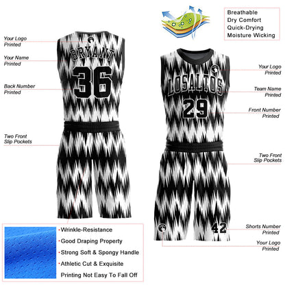 Custom Black White Round Neck Sublimation Basketball Suit Jersey