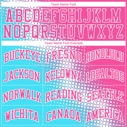 Custom Sky Blue Pink-White Gradient Two Tone Diamond Shape Round Neck Sublimation Basketball Suit Jersey