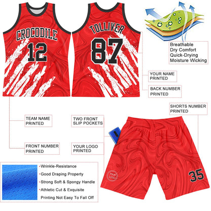 Custom Red Black-White Splash Round Neck Sublimation Basketball Suit Jersey