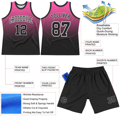 Custom Pink Black-White Fade Fashion Round Neck Sublimation Basketball Suit Jersey