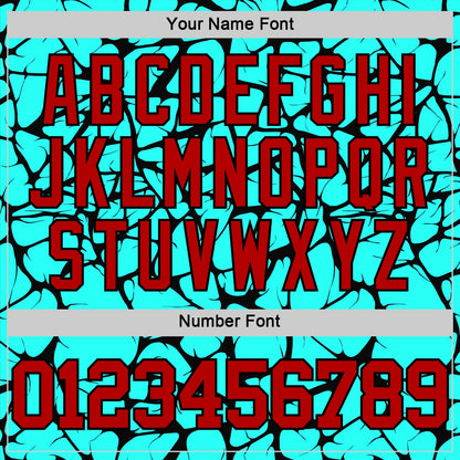 Custom Aqua Red-Black Abstract Network Round Neck Sublimation Basketball Suit Jersey