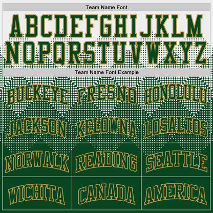Custom White Green-Old Gold Gradient Square Shapes Round Neck Sublimation Basketball Suit Jersey