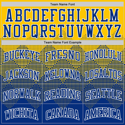 Custom Yellow Royal-White Gradient Square Shapes Round Neck Sublimation Basketball Suit Jersey
