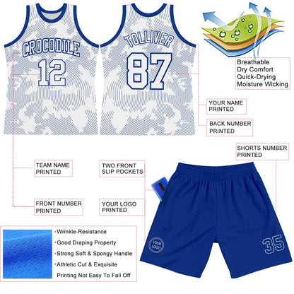 Custom White Royal Curve Lines Round Neck Sublimation Basketball Suit Jersey