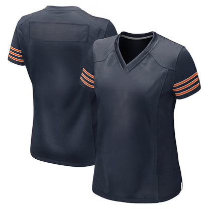 Custom Women's Bears Navy/White/Orange Exact Replica Football Jersey