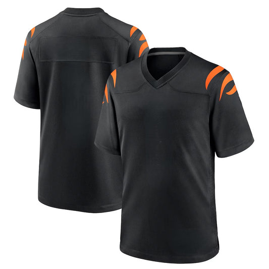 Custom Men's Bengals Black/White/Orange Exact Replica Football Jersey