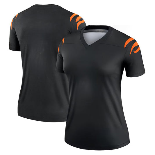 Custom Women's Bengals Black/Orange Exact Replica Football Jersey