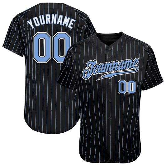 Custom Black Light Blue Pinstripe Light Blue-White Authentic Baseball Jersey