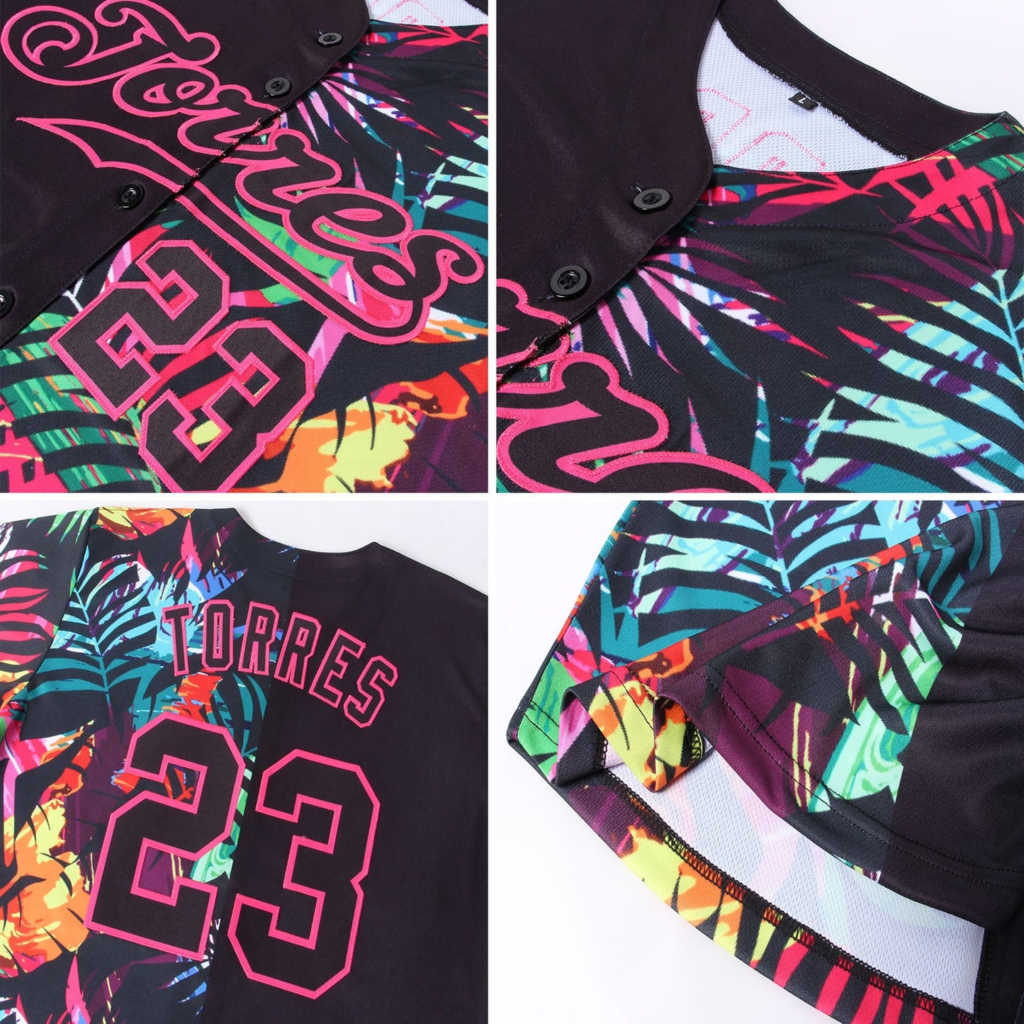 Custom Black Black-Pink 3D Pattern Design Tropical Palm Palm Leaves Authentic Baseball Jersey