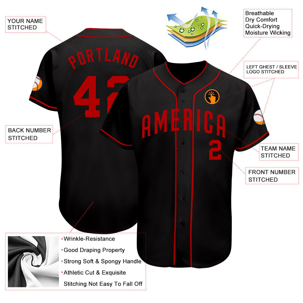 Custom Black Red Authentic Baseball Jersey
