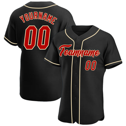 Custom Black Red-Cream Authentic Baseball Jersey