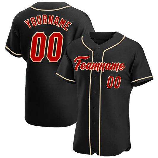 Custom Black Red-Cream Authentic Baseball Jersey