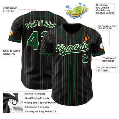 Custom Black Cream Pinstripe Green Authentic Baseball Jersey