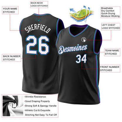 Custom Black Purple-Teal Authentic Throwback Basketball Jersey