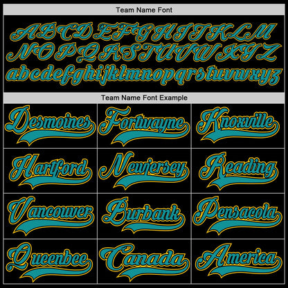 Custom Black Teal-Yellow Hockey Lace Neck Jersey