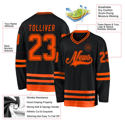 Custom Black Orange Hockey Jersey
