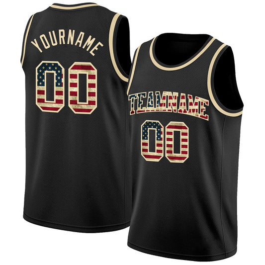 Custom Black Vintage USA Flag-Cream Authentic Basketball Jersey