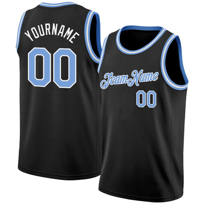 Custom Black Light Blue-White Authentic Basketball Jersey