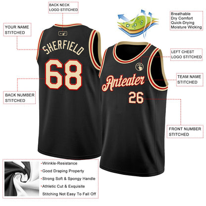 Custom Black Cream-Red Authentic Basketball Jersey