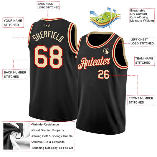 Custom Black Cream-Red Authentic Basketball Jersey
