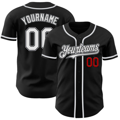 Custom Black White Gray-Red Authentic Baseball Jersey