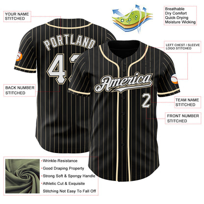 Custom Black Cream Pinstripe White Authentic Baseball Jersey