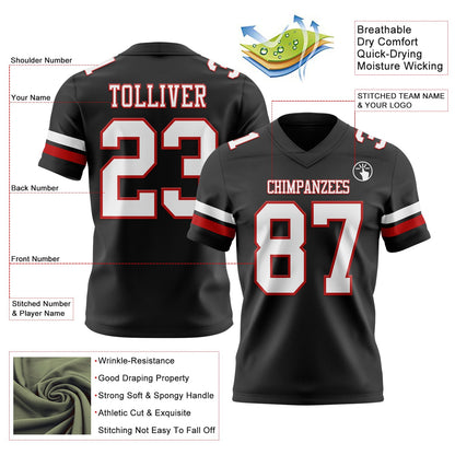 Custom Black White-Red Mesh Authentic Football Jersey