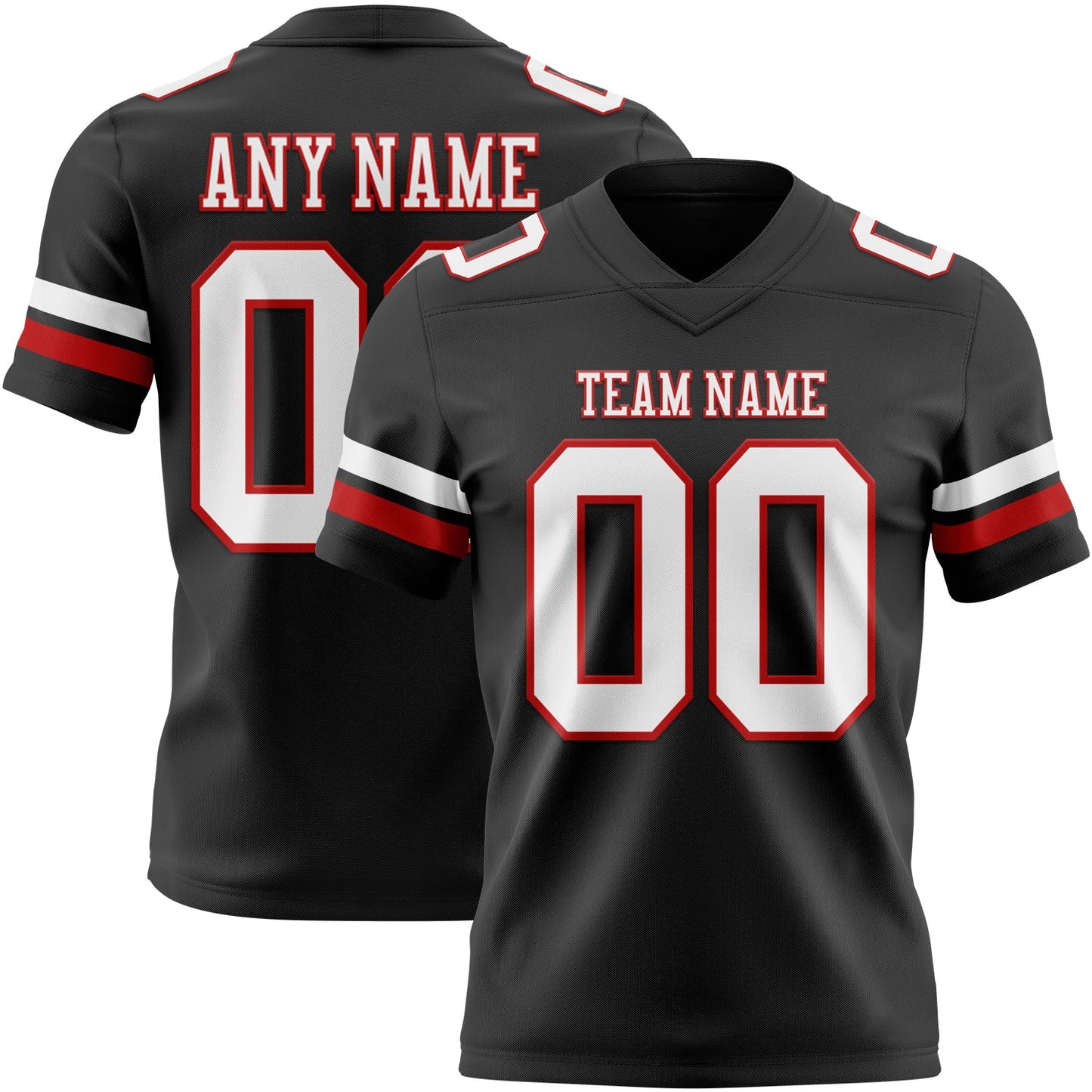 Custom Black White-Red Mesh Authentic Football Jersey