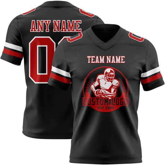Custom Black Red-White Mesh Authentic Football Jersey