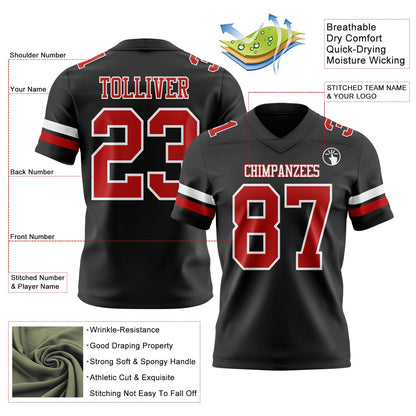 Custom Black Red-White Mesh Authentic Football Jersey
